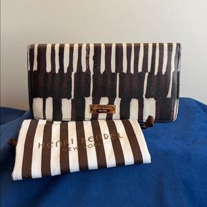 Henri Bendel Black and White Striped Clutch Wallet